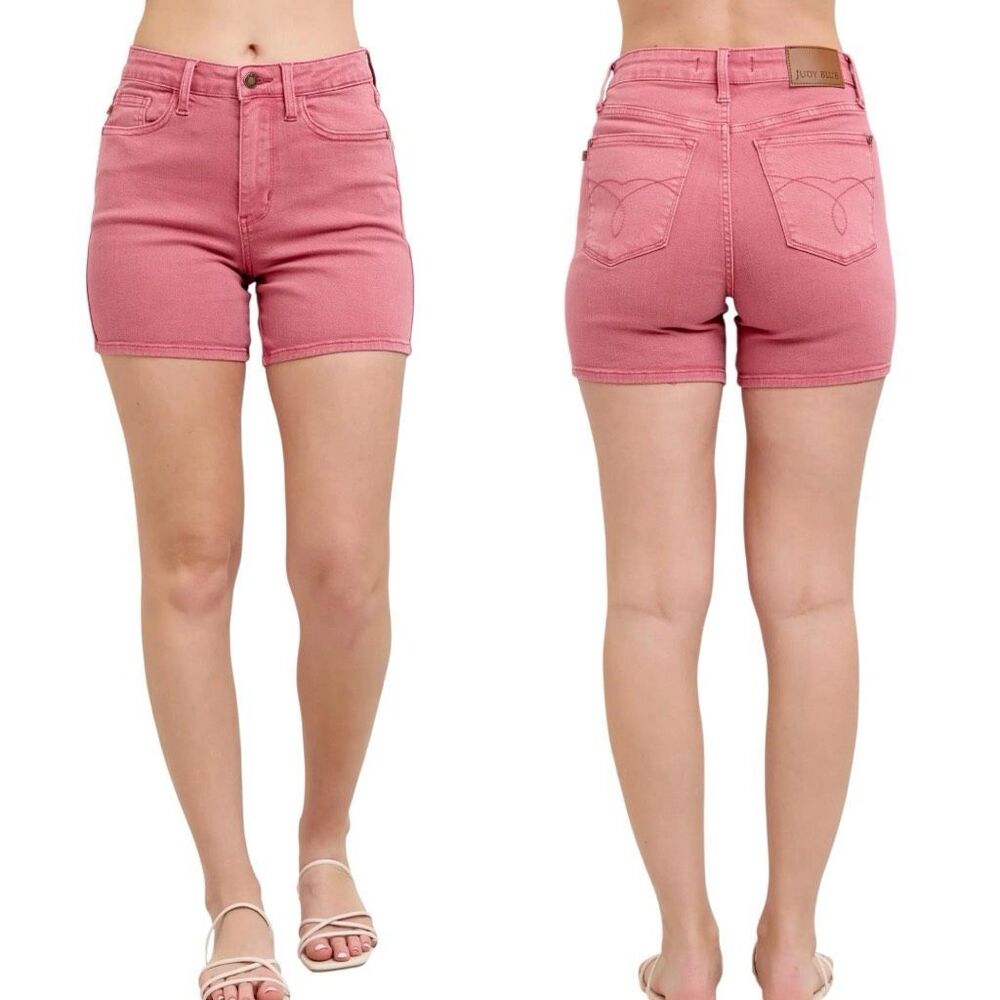 Judy Blue High Rise Shorts Rose Garment Dyed Embroidery Stretch Denim NWT - Picture 2 of 12